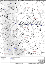 © Astrogarten; Aufsuchkarte für den Kometen C/2004 Q2 (Machholz) von Februar bis Mai.