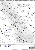 © Astrogarten; Aufsuchkarte für den Kometen C/2003 T4 (Linear) von Februar bis März.